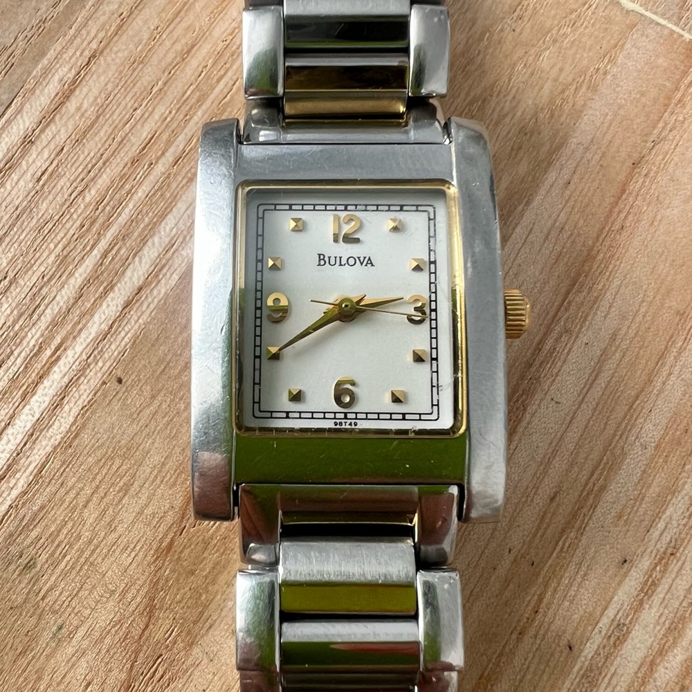 Bulova ladies rectangular two toned dress watch NEW BATTERY